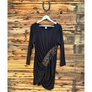 VENUS | Black Embellished Long Sleeve Knee Length Dress XL